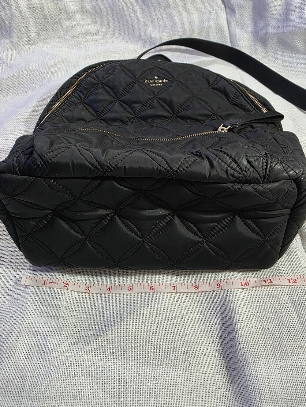 Kate Spade New York Black Quilted Nylon Backpack Gold Zip Travel Laptop Bag - Picture 9 of 10